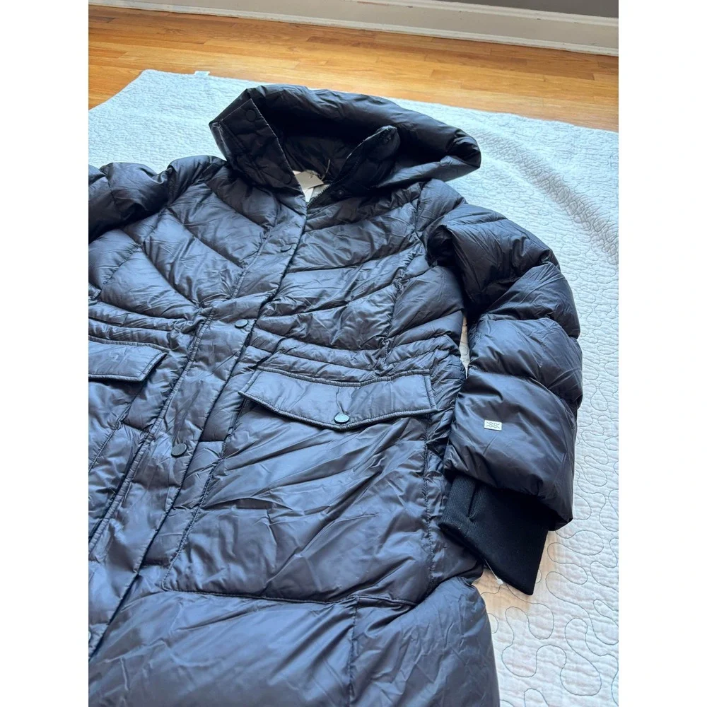 SOIA & KYO Breanna SP Womens Long Down Puffer Coat Black Hooded Size Large - Picture 2 of 13